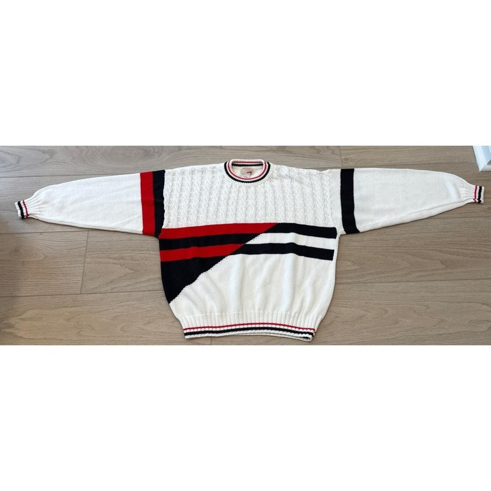 VTG Fox Collection 80s Cable Knit Sweater XL Nautical Preppy Tennis‎ Pull Over